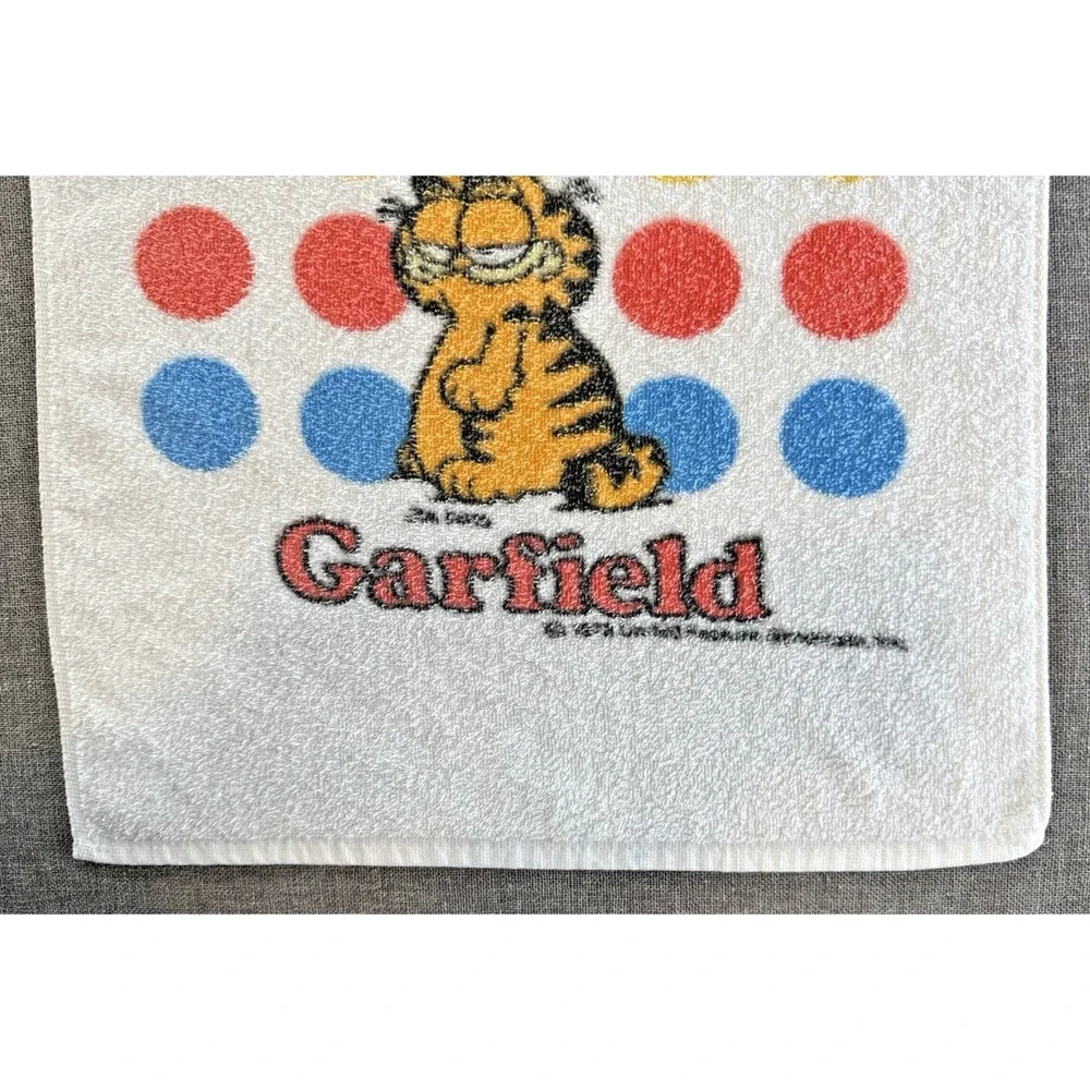 Vintage Garfield Terry Cloth Hand Towel Paw Polka Dot USA 1978 Cartoon Jim Davis